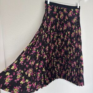 Scoop Womens Pleated Skirt S Multicolor Knee Length Dark Floral Elastic Full